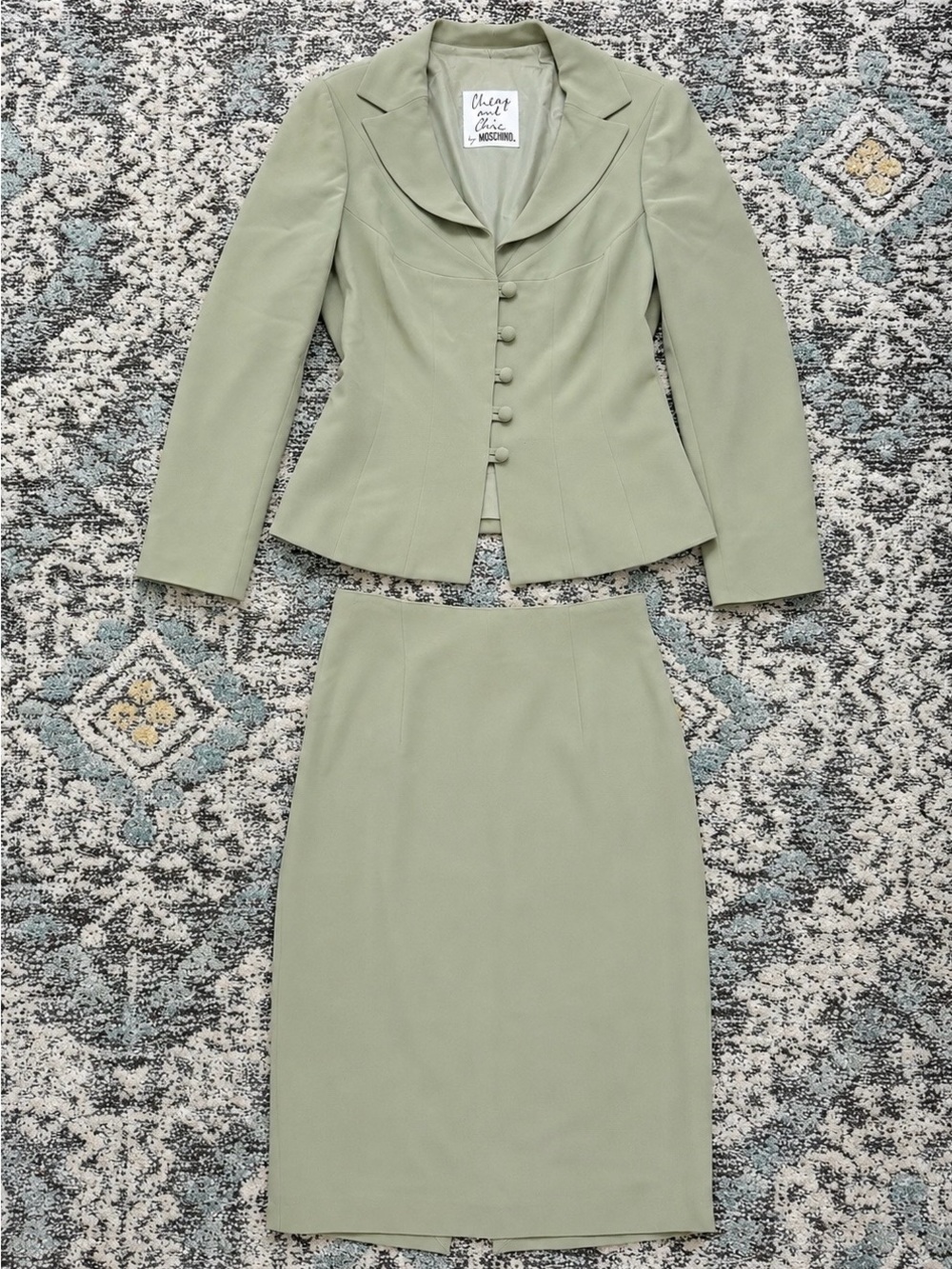 Vintage Cheap & Chic by Moschino Sage Green Skirt Suit Set
